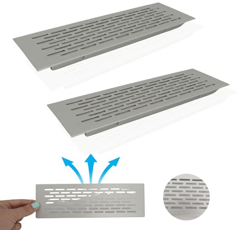 AZERODESIGN- Rejilla Horno- Rejilla Ventilacion- Rejilla Ventilacion Horno- Rejilla Ventilacion frigorífico-Rejilla Ventilacion Rectangular-Pack 2 Und (PLATA MATE 225)