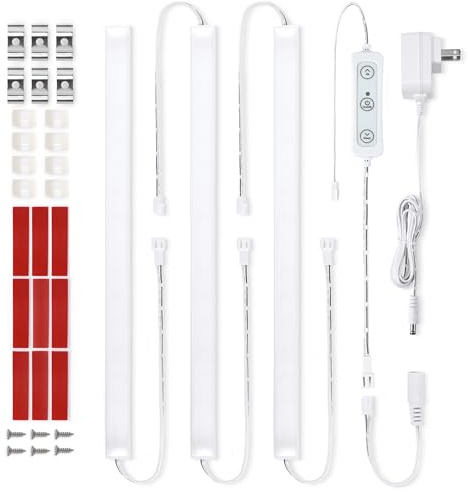 Litever Under Cabinet Lights Plug in, 3 pcs 12 Inches LED Light Strips. Super Bright Dimmable. for Kitchen Counter Top Shelf Workbench Closet Display Bookshelf Lighting. Cool White 4000K