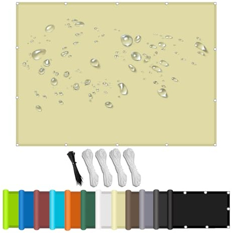 Sonnenschutz Balkon,Balkonverkleidung mit Seil,Sonnensegel Wasserdicht Rechteck,Wasserabweisend Imprägniert 95% Uv-BlockDeko für Balkongeländer, Terrasse & Garten Beige 2x4m