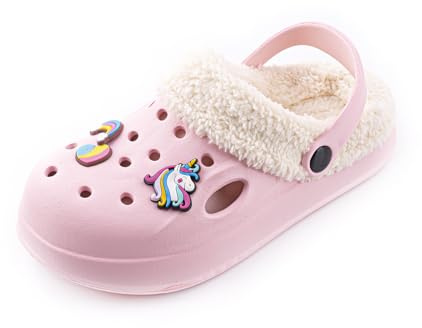 R-ISLAND Zuecos Invierno para niños,Clogs niños,Unisex,con Forro,La Talla 30-35,Eva,Antideslizante,Perfectamente para los nños y Evitar Frio.(Rosa 33)