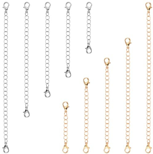 Giantree 10 Pcs Gold Silber Halskette Extender für Frauen, 5 Größen Kette Extender für Halsketten Halskette Kette Extender für Schmuck machen Gold Halskette Extender Silber Halskette für Frauen