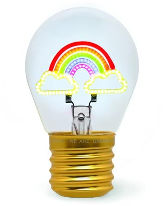Legami - Lampada da Tavolo a forma di Lampadina, Ricaricabile con Cavo USB, Senza Fili, Bulb Fiction, Tema Rainbow, 6.8 x 10.3 cm