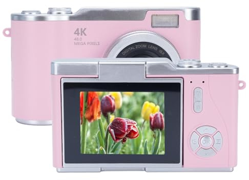 4K Digitalkamera für Fotografie, 2,4 Zoll HD Flip Bildschirm Autofokus 48MP 8X Zoom Flash Anti Shake Vlogging Kamera für YouTube, 128 GB 800mAh Batterie Kompakte Reisekamera für