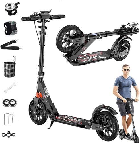 Cityroller Tretroller Erwachsene, 150 Kg Tragkraft,200Mm Big Wheel Scooter Mit Bremsen Und Stoßdämpfern, City Roller Kinder 10 Jahre 2