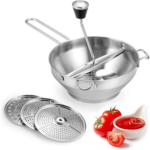 OZTYSGXM Moulin à Sauce Tomate - Passoire à Tomates à Manivelle Et Machine à Sauce avec 3 Disques Broyage et PoignéE AntidéRapante, Facile à Nettoyer pour Utilisation Maison Cuisine