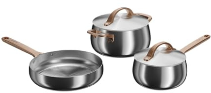 BergHOFF Home Set de casseroles en acier inoxydable – 5 pièces – Set casserole et poêle avec couvercles – Set de cuisson pour tous types de plaques