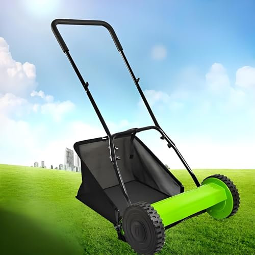 Cortacésped manual con carrete de empuje con bolsa de colección grande y cuchillas de acero duraderas, altura de corte ajustable para un cuidado del césped limpio y eficiente, no necesita electricidad