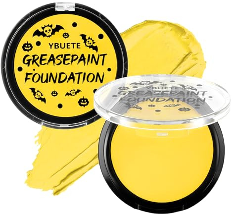 YBUETE Yellow Cream Face Body Painting Foundation, Professional Full-coverage Oil Based Yellow Face Paint Halloween SFX for Clown Skeleton Lion Tiger Adult Costume Party & Stage Performance