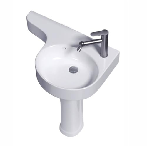 Cenz-888 Lavandino Moderno con piedistallo Lavabo Bagno ad Angolo su Colonna for Piccoli spazi, lavabo da Terra in Ceramica con troppopieno e rubinetteria e Scarico, per Interni ed Esterni(Right)