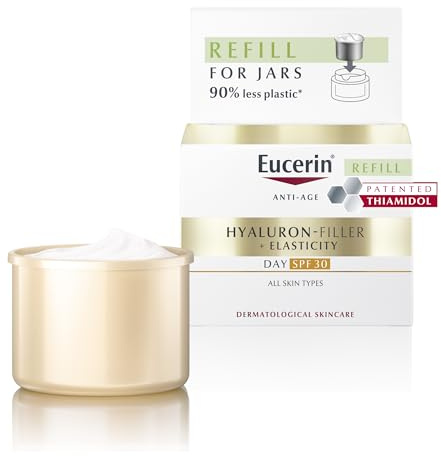 Eucerin Hyaluron-Filler + Elasticity Day Cream Refill SPF 30 50ml, Anti-Wrinkle Day Cream for Mature Skin, Improves Elasticity, Nourishing Moisturiser with Hyaluronic Acid, Collagen and Thiamidol