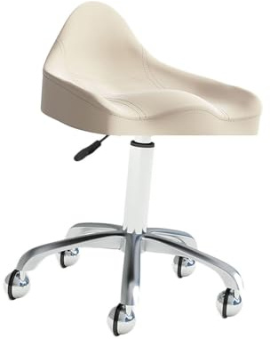 Tabouret Selle avec Dossier, Chaise Pivotante Réglable, Coussin Épais Et Large, for Salon De Coiffure, Maison Et Bureau(White)