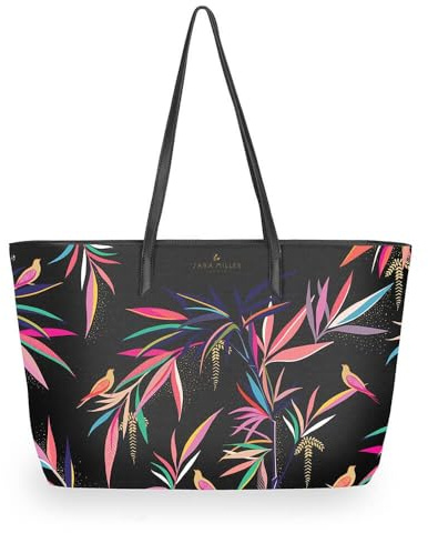 Sara Miller London Tote, Women's Bag for Work, Travel, Laptop, Shoulder Handbag with Zipper Closure, Large, Black Bamboo
