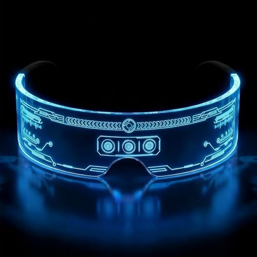 Herbst Occhiali LED luminosi per feste e uomini e donne alla moda gadget Cyberpunk, occhiali futuristici visiera per DJ Pult Carnevale Halloween Bar Natale Party (A)