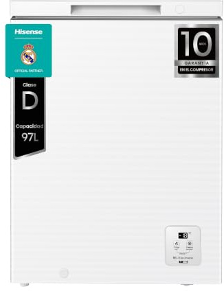 Hisense FT100N1AWDL - Arcón Congelador Horizontal, 97L, 86cm, Congelación 360°, Congelador Convertible, Control Electrónico de Temperatura, Freezer Protect, Goma de Puerta Antibacteria, Blanco
