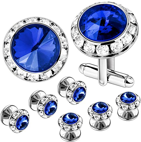 AMITER Swarovski Crystal Cufflinks and Tuxedo Studs Sets for Men - Eelegence Dress Sets for Weddling Party