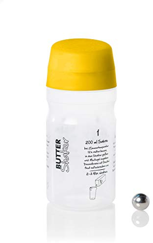 Butter-Shaker (GELB) 325ml Macht aus Sahne köstliche Butter und Buttermilch in 2 Min viele Geschmacksrichtungen möglich Patentiert Made in Germany
