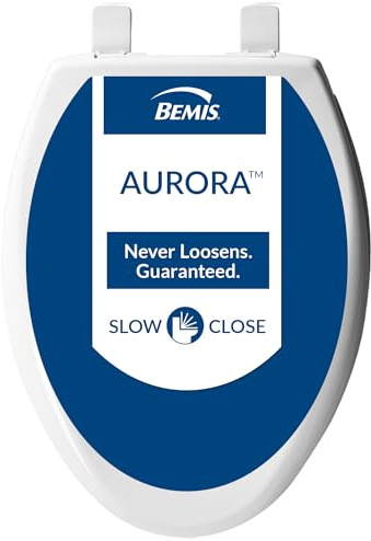 Bemis Aurora Slow Close Toilet Seat, Easy Clean Hinges and Adjustable Perfect Fit Plastic Seat, Made in USA, Elongated, White