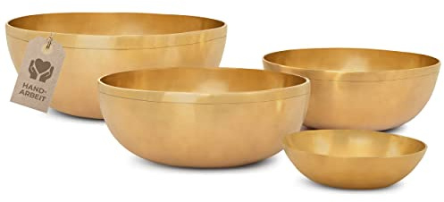 MASSAGE-EXPERT Klangschalen Set PROFI GROß [4 x Tibetische Klangschale], Von Mini Ø 13,5 cm - hoher Ton bis Groß Ø 29,0 cm - tiefer Ton, Für Klangmassage, Klangtherapie, Entspannung & Yoga