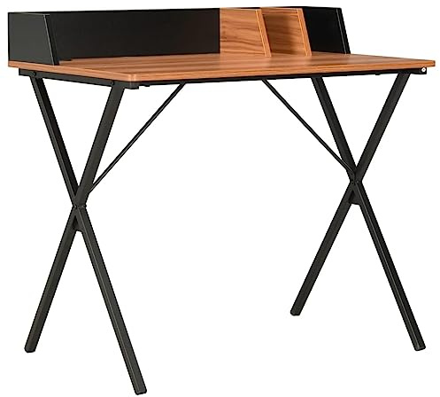 vidaXL Scrivania Ufficio Elegante Compatta Scrittoio Tavolo Lavoro Mobile Porta PC in MDF Gambe in Acciaio Verniciato Nera e Marrone 80x50x84 cm