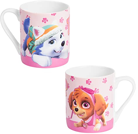 United Labels Paw Patrol Tasse für Kinder 230 ml, Skye & Everest, Rosa, Kindertasse aus Keramik, Becher für Kakao und Tee