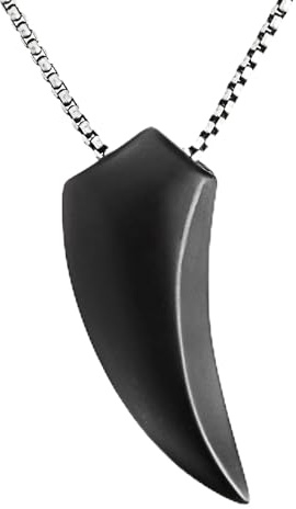 Wolflock Ossidiana - Collana da uomo con ciondolo a dente di lupo | realizzata a mano | finitura vintage | lupo, 50 cm, Ossidiana, Ossidiana