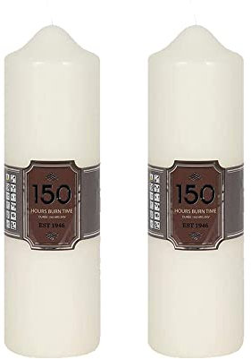 OnlineStreet Church Pillar Candles - Unscented Overdipped White Candles with Long Burning Times of 150 Hours, 24 cm Tall (Pack of 2), 7 cm