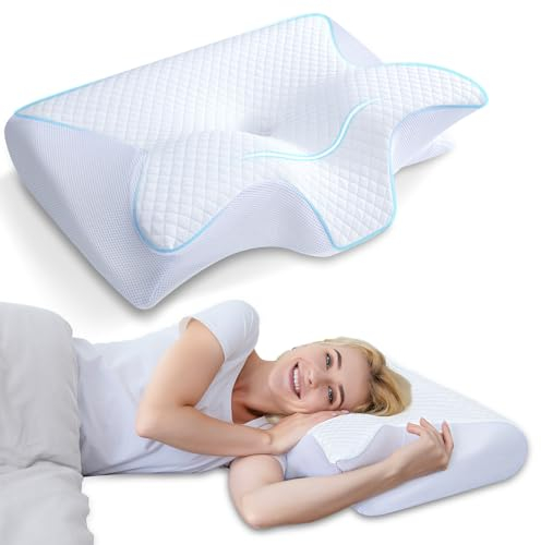 HOMCA Cuscino Ortopedico, 2 in 1 Cuscino Ergonomico in Memory Foam per Dormire, Cuscino per Supporto Cervicale con Federa Sfoderabile e Lavabile, 60x40x12/14cm