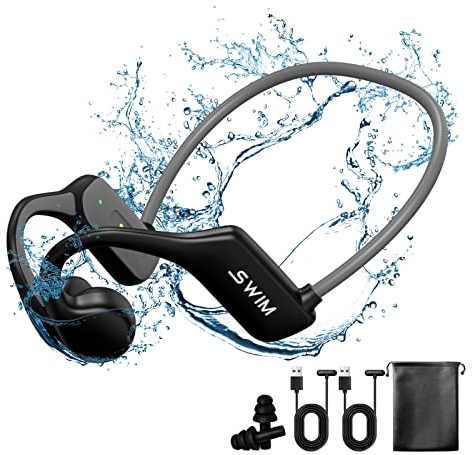 Smalody Bone Conduction hörlurar, sporthörlurar med öppen öron, IP68 vattentätt bluetooth trådlöst headset med 32 GB minne för simning, löpning träning körning