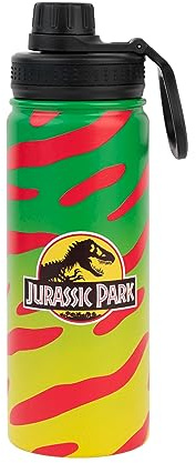Botella agua Jurassic Park - Botella agua acero inoxidable gimnasio Termica (Cantimplora) | Water bottle con asa, tapon hermético y Aislamiento Doble pared Frio/Calor | Regalos Merchandising Oficial