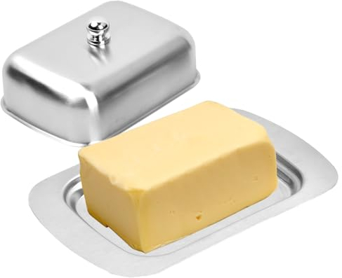 Bezavea Stainless Steel Butter Dish With Lid, Butter Container, Reusable Butter Storage Tray - Silver, Dishwasher Safe - 19 x 12.5 x 6.7CM