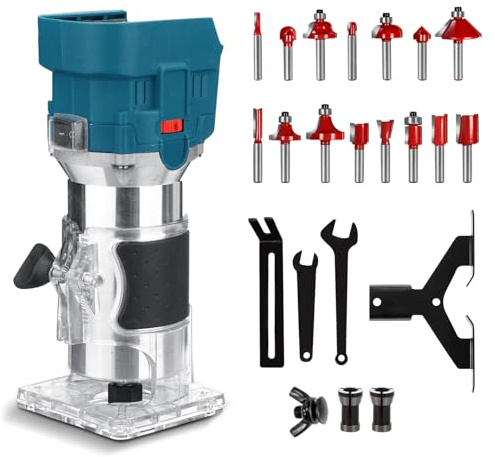 HEBERUCK Akku-Kantenfräse, 6 Variable Geschwindigkeiten Oberfräse Professional Kantenfräse Multifunktionsfräs Bürstenloser Akku-Kantenfräse Schnurlos Kantenfräse Holzfräse