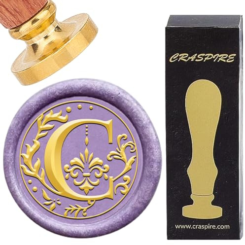 CRASPIRE Sello de Cera con Letra C, Sello de Cera con Iniciales del Alfabeto Retro, Clásico, Vintage, 26 Letra AZ, 25 mm, Cabeza de Latón Extraíble, Mango de Madera para Sobres, Invitaciones