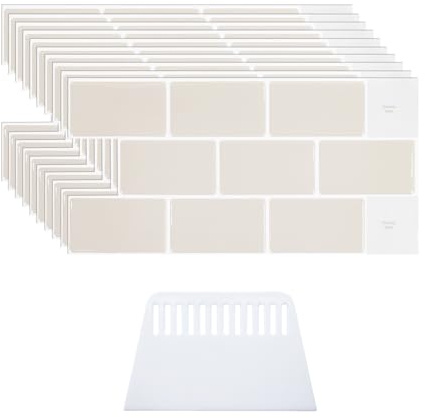Zfseyuh 10 Piezas Vinilos Cocina 3D Beige para Azulejos de Pared Grueso Adhesivos para Decoración de Paredes en Cocina, Salón y Dormitorio