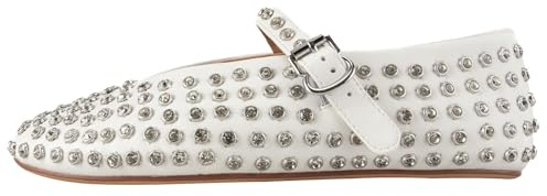 Gradinery Rhinestone Flats for Women Crystal Studded Mary Jane Ballet Flats Shoes Buckle Strap Sparkly Casual Dress Ballerina Shoes, Rhinestone White, 5 UK