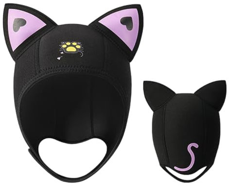 Montesy Neopren-Tauchmütze mit verstellbarem Riemen, Katzenohren, Neoprenanzug, Kapuze, Hut für Schwimmer, Schnorcheln, Wasseraktivitäten, 3 mm