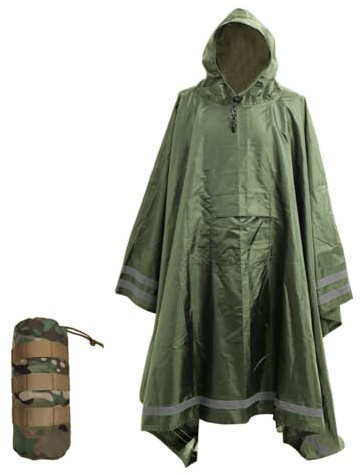 Nomadnia Plus Size Rain Poncho with Hood and Reflective Stripes, Big and Tall Rain Poncho, Ideal as Rain Ponchos for Adults Plus Size, Extra Large Poncho for Outdoor Activities, Dark Green