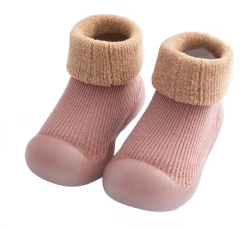 AIDIER Baby Toddler Winter Warm Sock Shoes Anti Slip Baby Boys Girls Thick Plush Slippers Socks Baby Fleece First Walking Shoes with Soft Rubber Sole for Girl Boy 9-12 Months Indoor