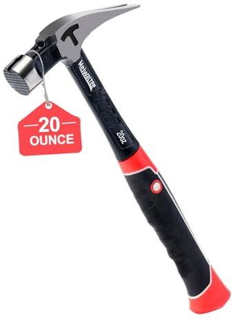 Meiwaltee 20 oz Heavy Duty One-piece Forged Hammer, Straight Claw Hammer with Magnetic Nail Holder, Rip Claw Hammer with Milled Face & Shock-Absorbing Reduction Grip