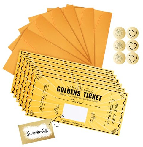 6 Pcs Gutschein zum selber ausfüllen mit Rubbelaufklebe - Goldenes Ticket mit Rubbelkarte,Rubbelkarte Zum Beschriften Kinogutschein für Freundin,Geburtstagskarte,Geburtstagsgeschenk, Reisegutschein