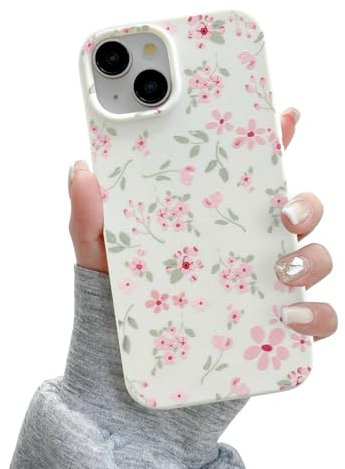 QLTYPRI für iPhone 13 Hülle, Cute Floral Flower Pattern Ästhetische Handyhülle, Erhöhte Kamera Schutz Weiche Slim TPU stoßfest Schutzhülle Handyhülle für Mädchen Frauen - Rosa