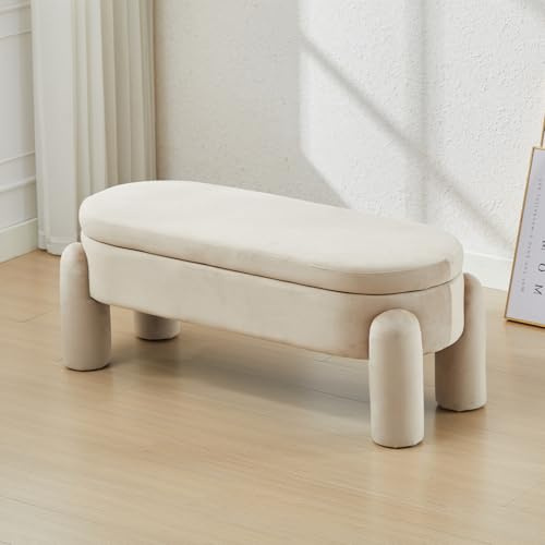 chairus Banco de Almacenaje para Pie de Cama Bancos Tapizados de Terciopelo, Banqueta con Patas Baúl para Tocador/Recibidor, Caqui