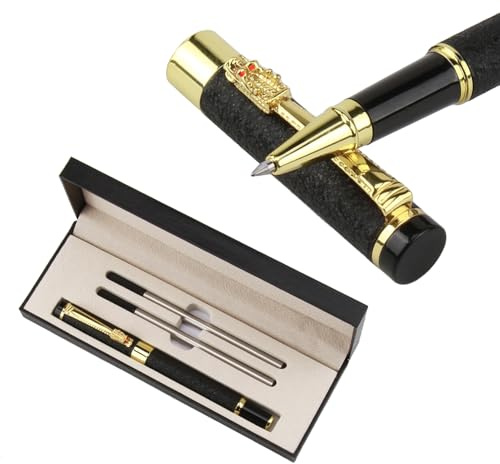Set de stylos à bille de luxe - Stylo à bille métallique à pointe lisse de 0,7 mm avec 2 recharges, stylo cadeau élégant et professionnel pour homme, femme, entreprise, bureau, cadeau pour la fête des
