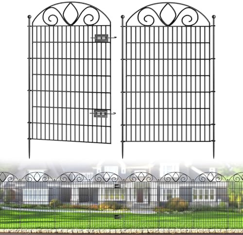 8 Panels No Dig Tall Garden Fence with Gate – 48 H X 21' L Rustproof Metal Dog Fence Outdoor for Yard, Decorative Animal Barrier Fence for Pet, Garden Border, Patio, Flower | Temporary Fencing