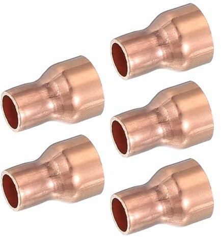 PATIKIL Copper Reducer 1/2 to 5/16 ID, 5 Pcs Reducing Copper Coupling Pressure Fitting Pipe Tube Connector Adapter with Sweat Solder Connection for HVAC Refrigeration, Copper