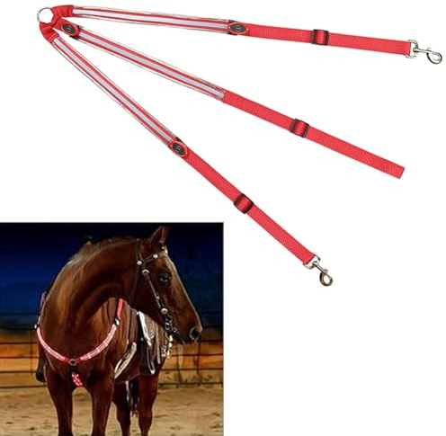 Collier de Plastron de Cheval à LED,Réglable Harnais de Cheval,Chevaux Ceinture de Cou Équipement de Sécurité Équestre,Visibilité et Sécurité Accrues pour L'équitation de Nuit（Rouge）