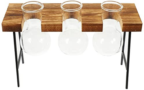 LIOOBO Vaso Di Vetro Per Fiori Vaso in Vetro Con Supporto in Legno Da Tavolo Per Decorazione Di Casa