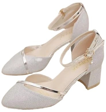 YGLONG Zapatos Novia Zapatos de tacón Alto Negros de Moda for Mujer, Zapatos de tacón Alto Plateados for Boda, Zapatos de tacón Alto Dorados for Fiesta.(Silver,37)