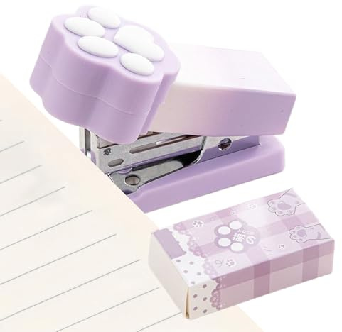 Mini agrafeuse en forme de patte de chat, design portable, 6,8 x 4,3 x 3,2 cm, agrafeuse de bureau dégradée avec rubans en S, mini cône en S, reliure solide et fiable, pour les étudiants, les
