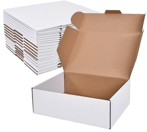 WINHPH Shipping Boxes Set of 20,12x9x4 Inches White Corrugated Cardboard Box Literature Mailer for Small Business, Literature Mailer Box Packaging Supplies