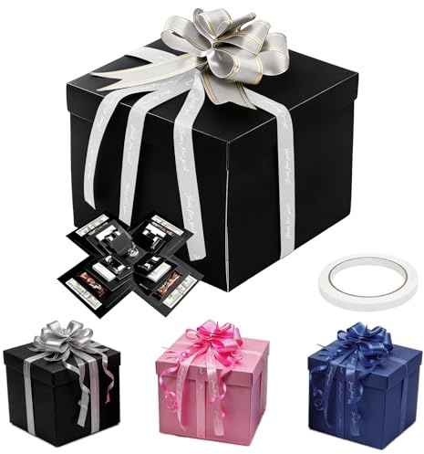 Boite Surprise Explosion 5 Couches, Boîtes D'explosion Créatif, Argent | Boite Cadeau Anniversaire avec Ruban, Boîtes Cadeau Faite à Main Noir, pour Anniversaires, Saint-Valentin, Mariages